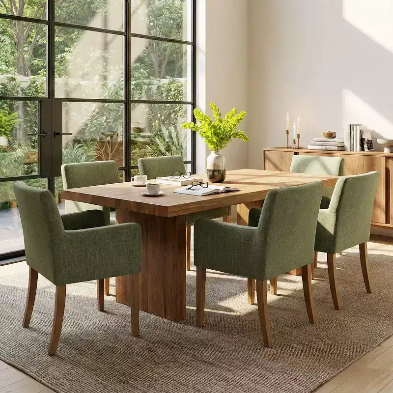 Set di 6 sedie da pranzo imbottite con braccioli, poltroncine moderne in lino con gambe in legno, sedie decorative per sala da pranzo e soggiorno - Panipeachy
