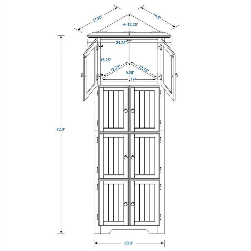Tall Corner Storage Cabinet with 8 Doors and 4 Shelves