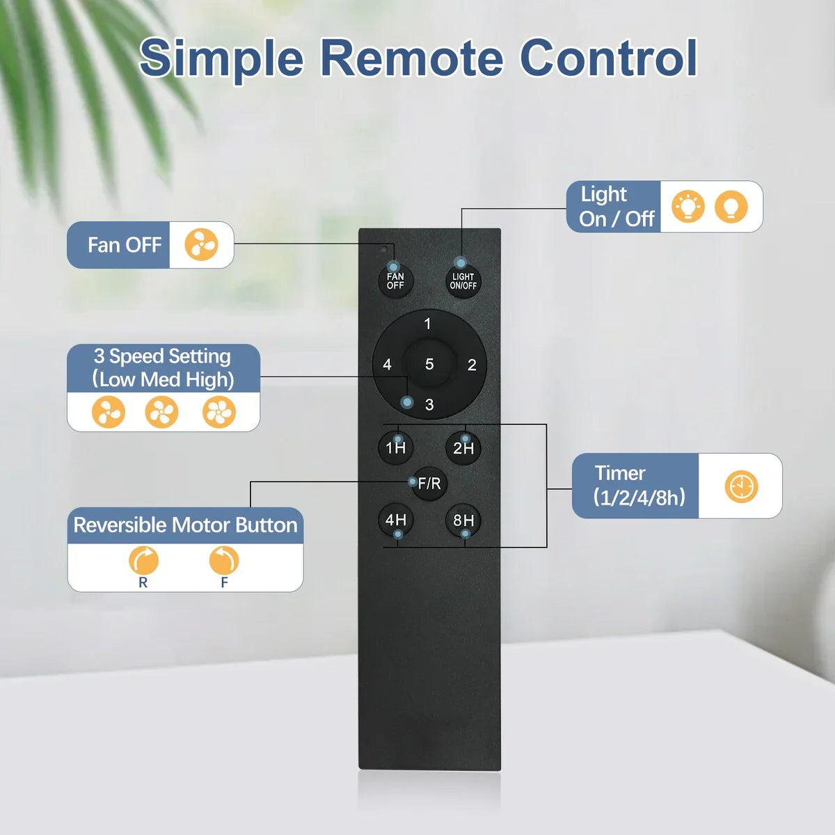 Ventilatore da soffitto con telecomando e luci, grande, con 8 pale in legno