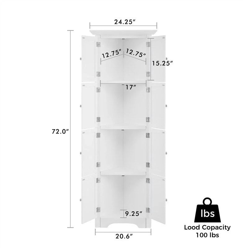 Tall Corner Storage Cabinet with 8 Doors and 4 Shelves