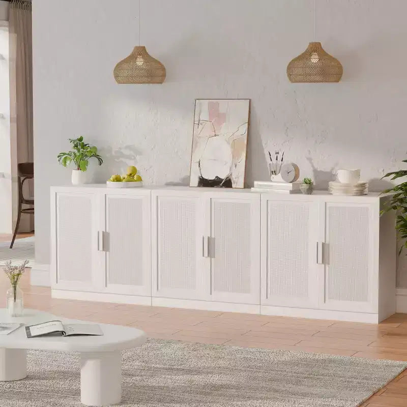 3-Set Rattan Door Sideboard Buffet Storage Cabinets with Adjustable Shelves - 93Lx31H
