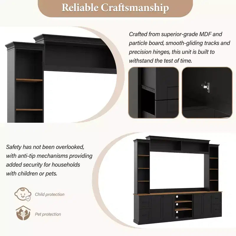 ModernLuxe 4-in-1 Farmhouse Entertainment Center Wall Unit, Fits TVs Up to 70, TV Stand Media Console w/ Adjustable Shelves & Drawers