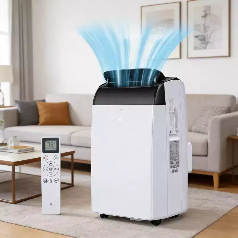GustoWave Klimaanlage mit 14.000 BTU und Fernbedienung, tragbares Klimagerät für Räume bis 750 sq. ft., Weiß/Schwarz