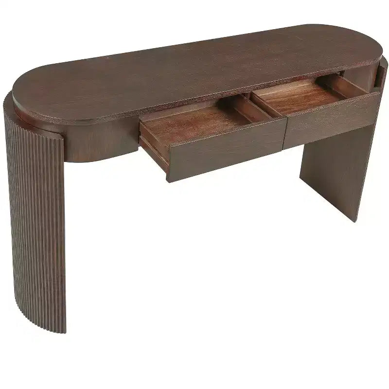 Table console moderne Merax à plateau ovale avec pieds courbés cannelés et deux tiroirs dissimulés
