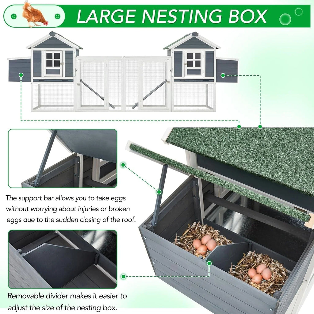 AECOJOY 144'' groot kippenhok met ren, houten hok en pluimveekooi