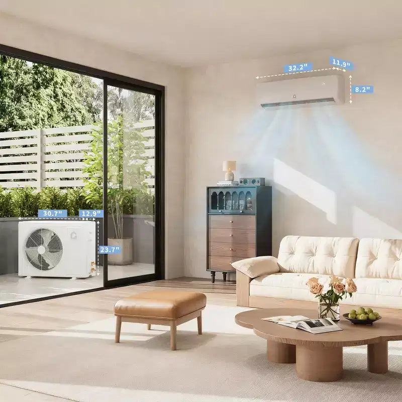 Ultra-leise 42 dB|12000 BTU 19 SEER kanallose Mini-Split-Klimaanlage mit Wärmepumpe|3-in-1-Kühlung, Heizung und Entfeuchtung|230-V-Wechselrichter-Klimaanlagensystem, weiß