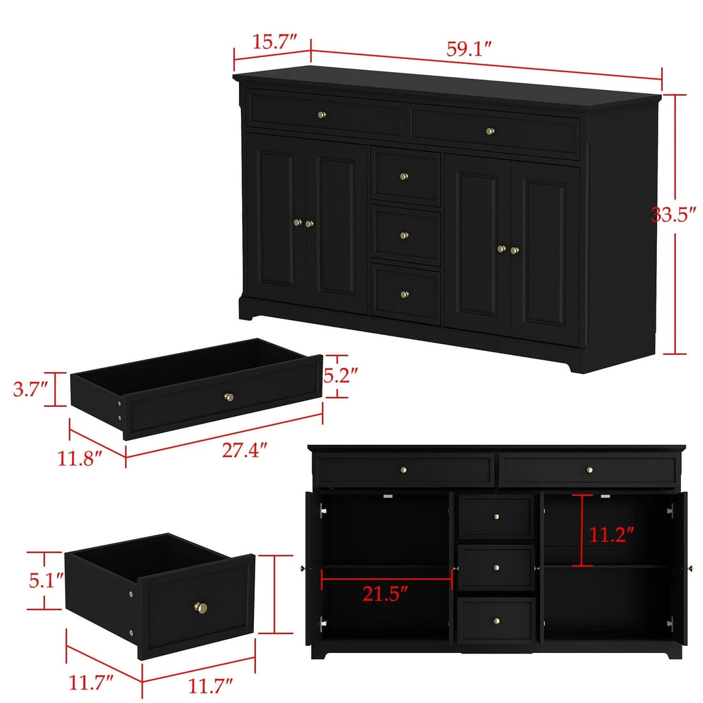 Credenza buffet bianca da 59.1'' in stile moderno di metà secolo, contemporanea e laccata