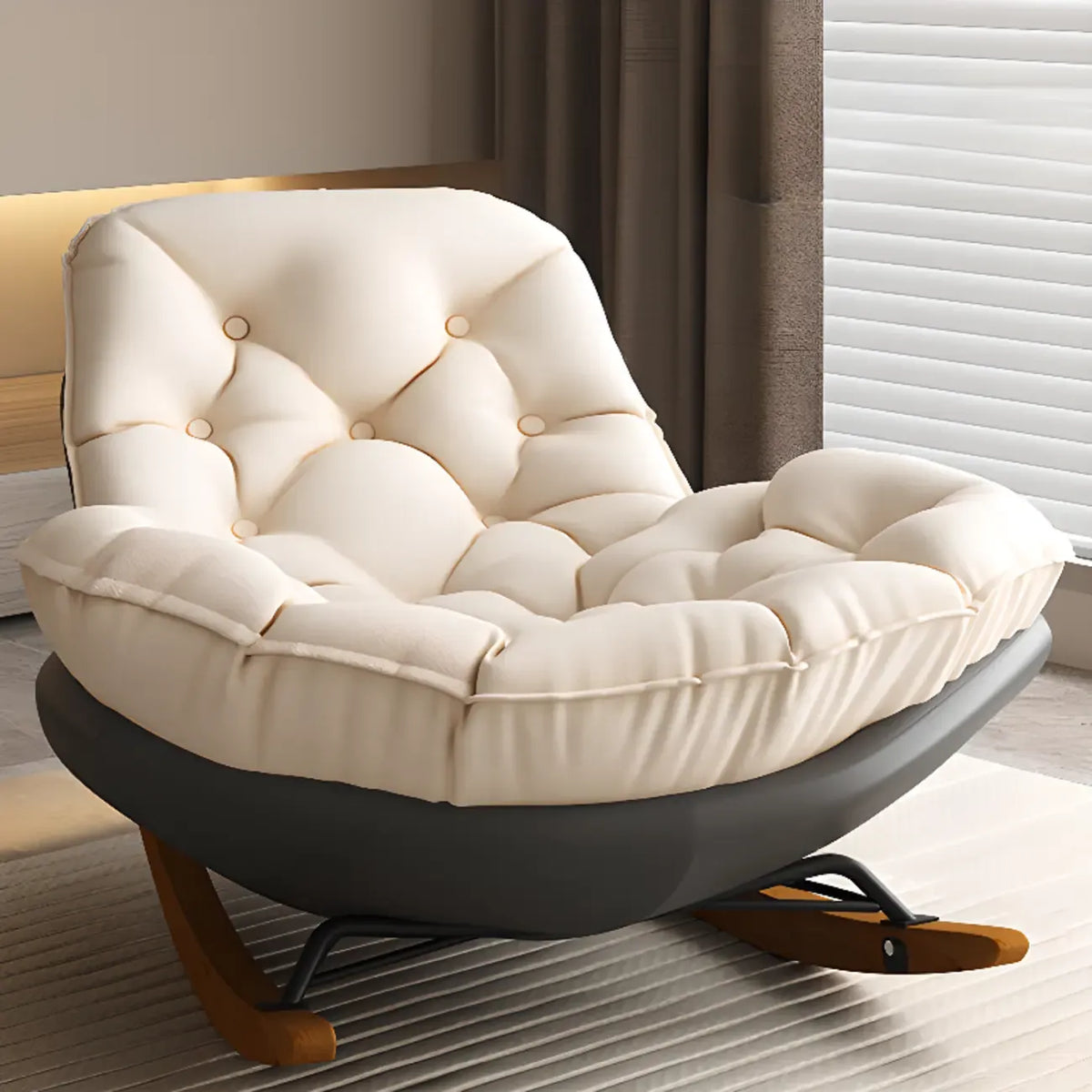 Sedia a dondolo imbottita in stile scandinavo con pouf opzionale