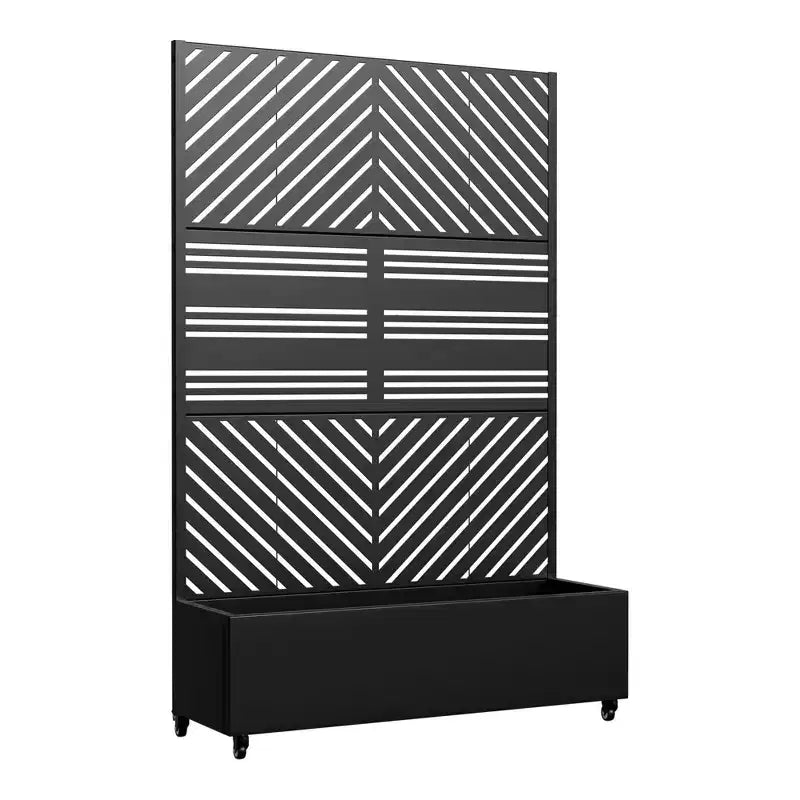 MAYEERTY Pflanzkasten mit Rankgitter, Eisen, Schwarz, Parallel Line 01, Lamellen-Design, klassischer kombinierter Stil, 72x47x16in, 3-teiliges Set