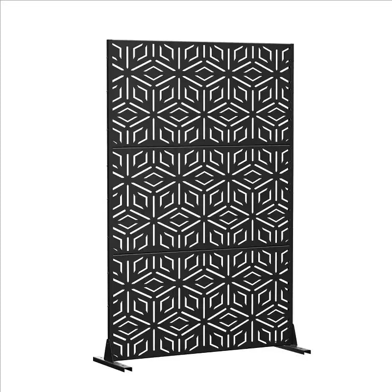 3-Panel Room Divider Screen with Geometric Pattern – Black Galvanized Steel