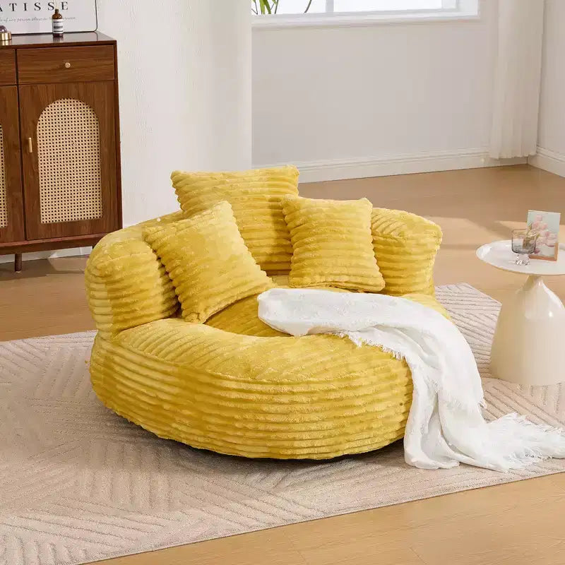 Sofá puf para adultos y niños, sillón puf extragrande de pana con 3 cojines y reposabrazos para sala de estar o dormitorio