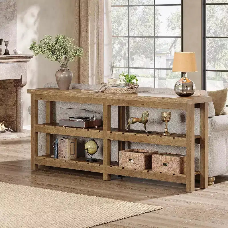 Tribesigns 70.86 Extra Long Console Table, Farmhouse 3-Tier Entryway Table, Wood Sofa Table Behind Couch for Living Room, Hallway, Foyer