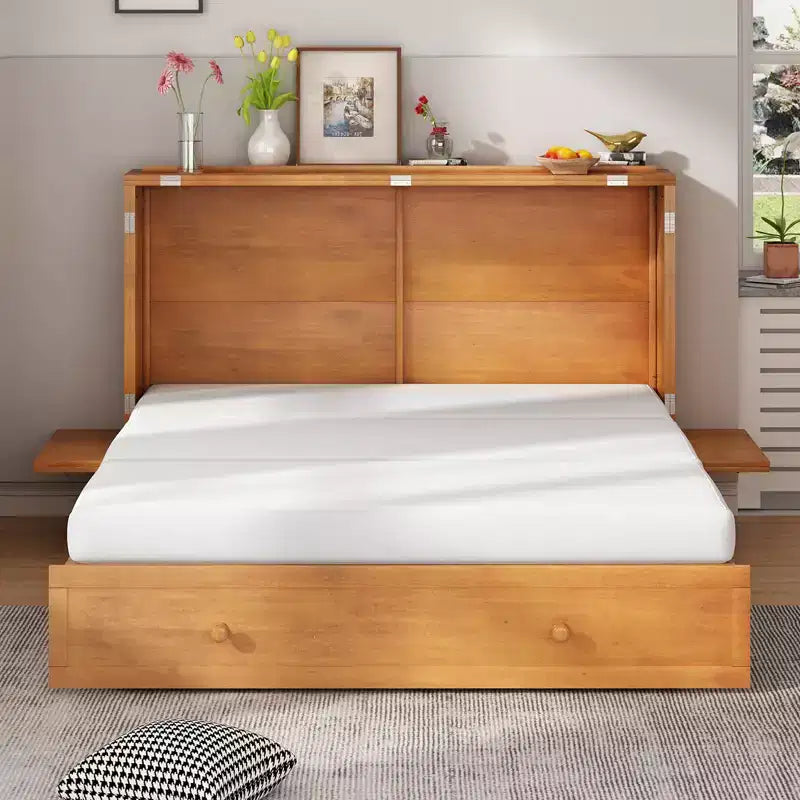 Cama abatible Mjkone tamaño queen, cama tipo armario cúbico con estación de carga y espacio de almacenamiento