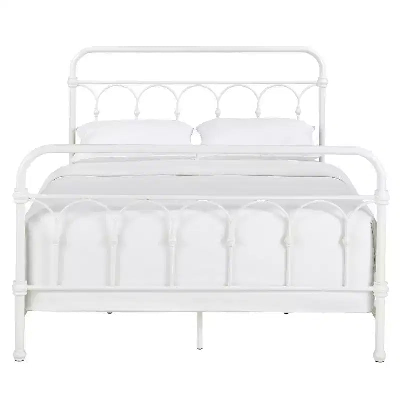 Caledonia metalen queensize bed met gegoten knoopdetails - antiekwit - iNSPIRE Q