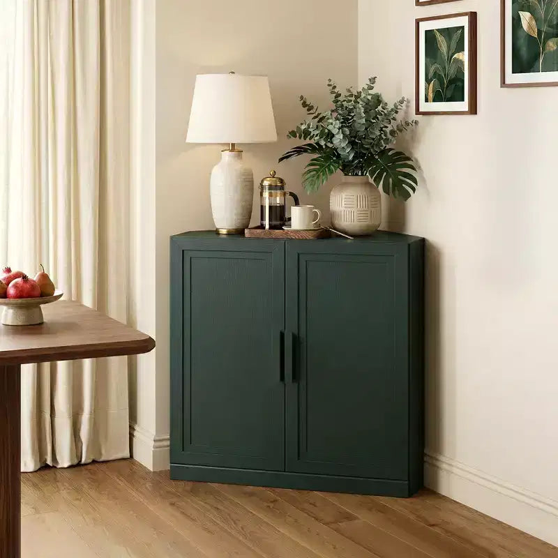 Mobile angolare Dovelina con ripiani regolabili, credenza, mobile portabottiglie e mobile da cucina e sala da pranzo con ante in legno - 31H x 31W, 36H x 31W