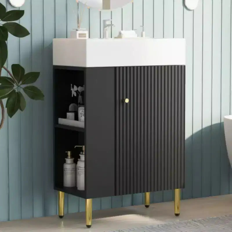 Meuble-lavabo de salle de bains blanc de 21,6, ensemble meuble, meuble de rangement de salle de bains, lavabo simple en céramique, rangement à gauche