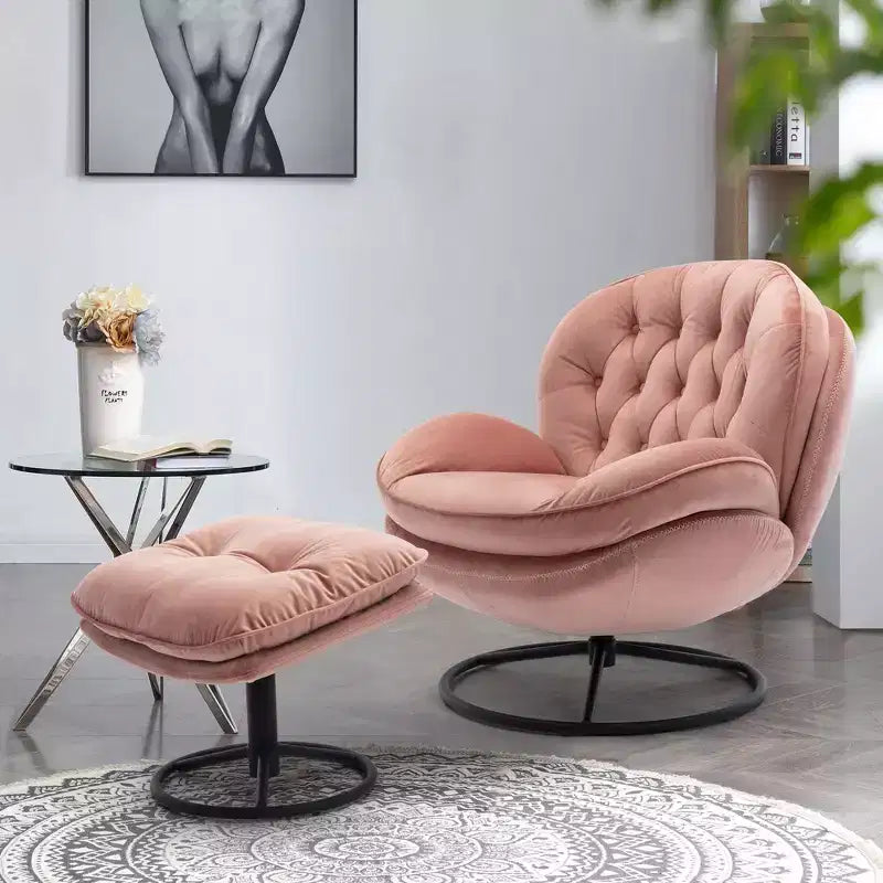 Okak Samt-Sessel mit Hocker, moderner armloser Wohnzimmersessel im Mid-Century-Stil, weicher und bequemer Sessel zum Fernsehen und Spielen