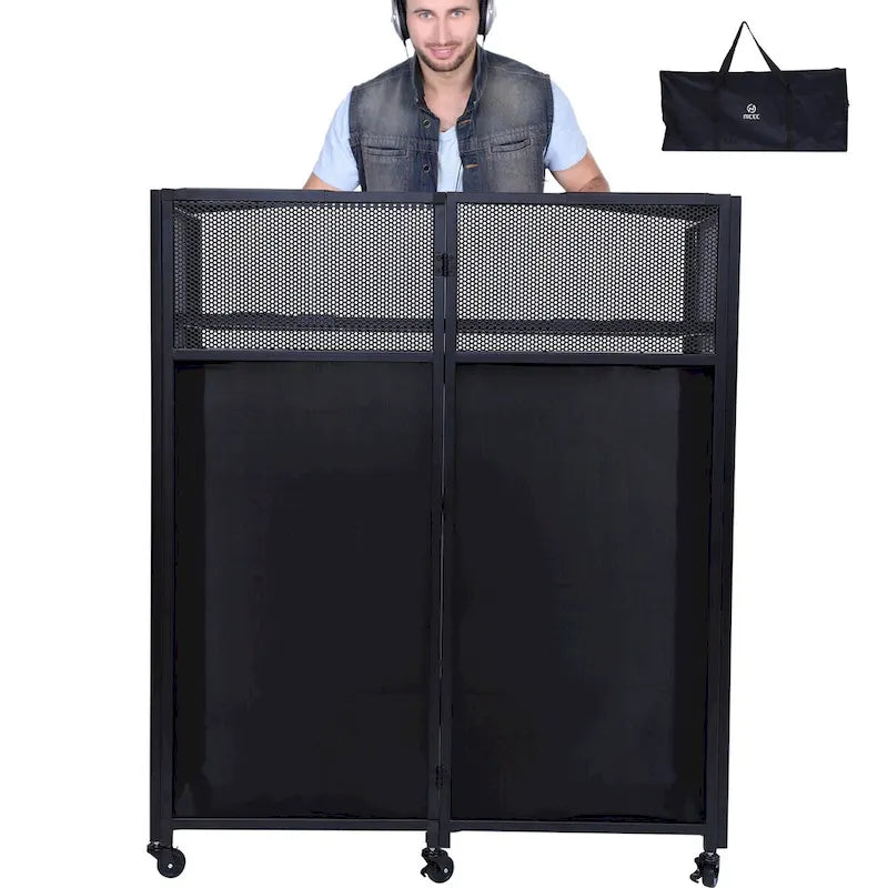 Set da tavolo portatile per DJ con teli schermanti per illuminazione integrati, robusta custodia per il trasporto e dimensioni compatte di 40x20 pollici