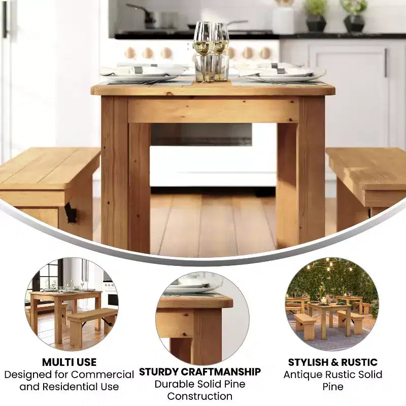 Flash Furniture 46 x 30 Rectangular Solid Pine Farm Dining Table