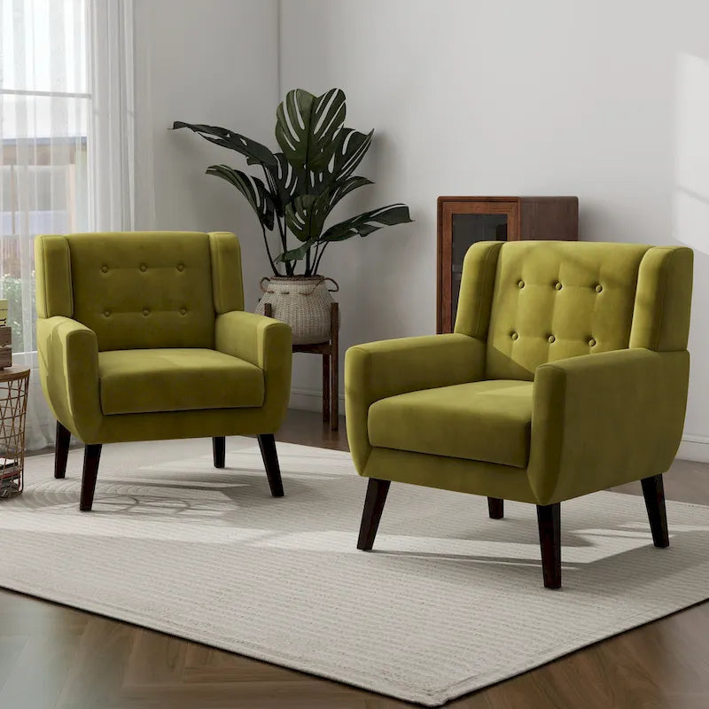 Set van 2 fluwelen accentstoelen voor de woonkamer, gestoffeerde fauteuils