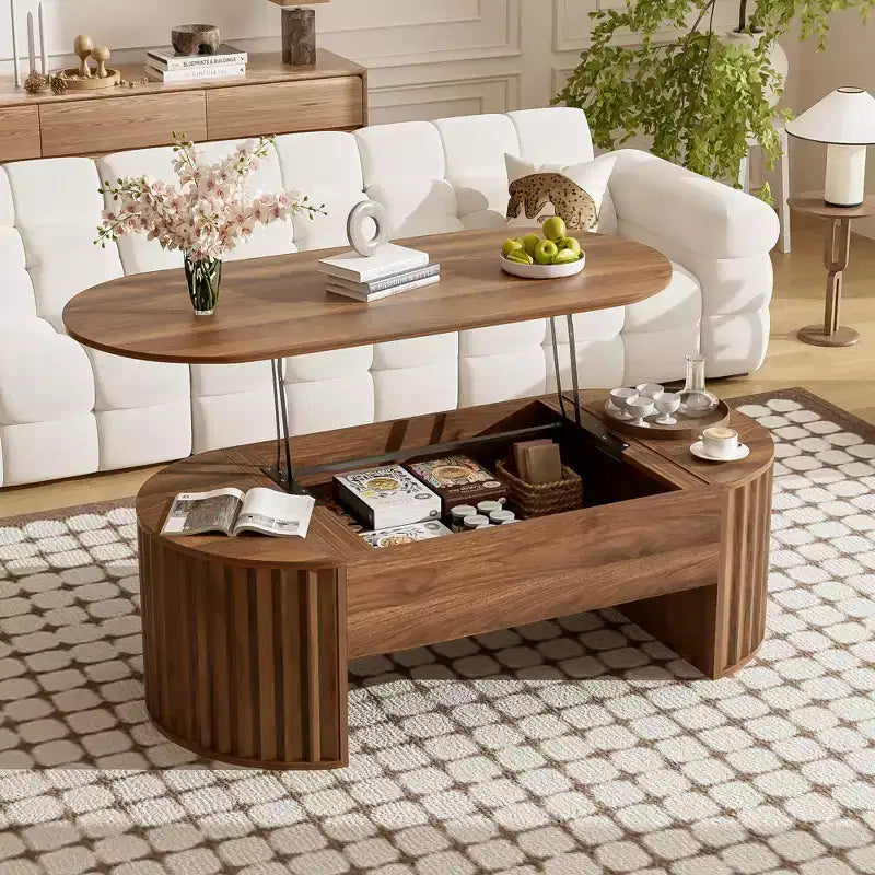 47.2 Lift Top Coffee Table with Hidden Compartment, Oval, Brown