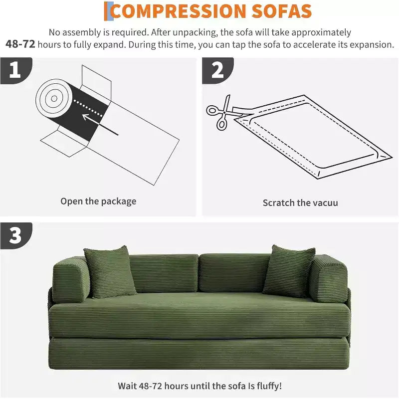 5-in-1-Schlafsofa, 78,8 Zoll, modulares Corduroy-Schlafsofa mit stabilem Rahmen, vielseitiger Futon für kleine Räume, Wohnzimmer und Gästezimmer