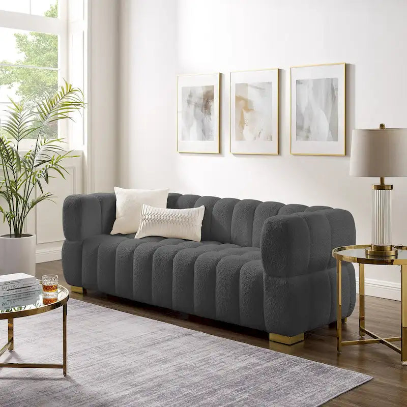 85 Modern Waffle Fabric Couch, Leisure Comfortable Sofa