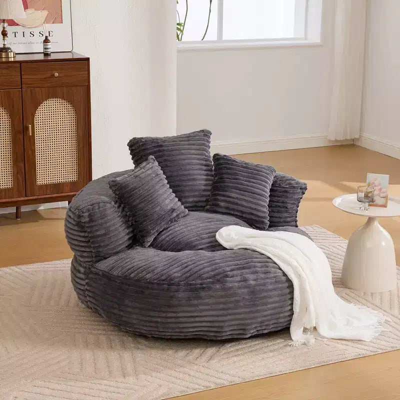 Sofá puf para adultos y niños, sillón puf extragrande de pana con 3 cojines y reposabrazos para sala de estar o dormitorio