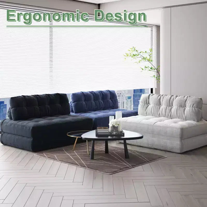 Canapé-lit futon pliant en velours côtelé, fauteuil convertible au sol avec coussin et soutien dorsal, format double