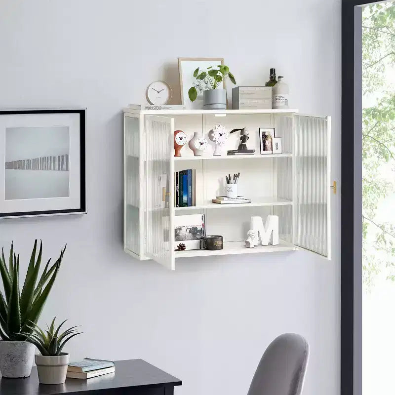 Okak Modern 2-door Wall Cabinet with Featuring 3-tier Storage Glass Doors for Entryway/Dining Room/Living Room/Kitchen