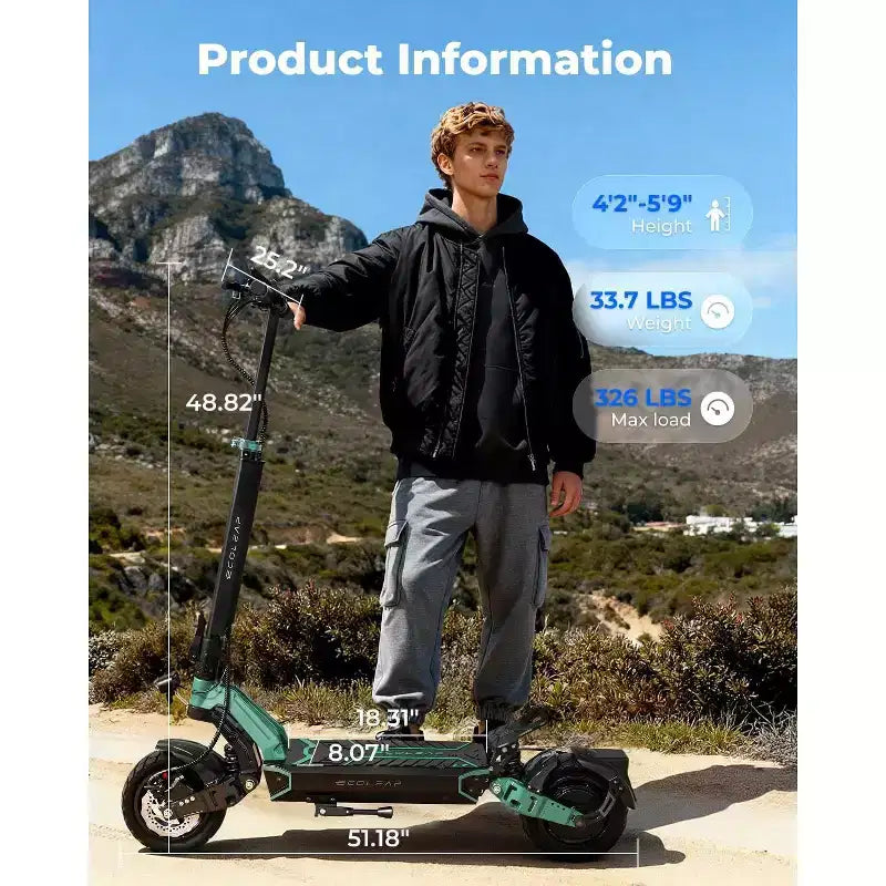 ECOLEAP L7 elektromos roller felnőtteknek, 1500 W csúcsteljesítményű motorral, 28 mérföld/órás sebességgel, 50 mérföldes hatótávolsággal, kettős felfüggesztéssel, első és hátsó tárcsafékkel, UL-tanúsítvánnyal