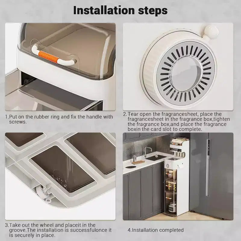 Schmaler Badezimmerschrank, 7-stufiger schmaler Aufbewahrungsschrank mit wasserdichten Organizern, Toilettenpapierhalter und Rollen, ideal für Bad, Küche und Waschküche