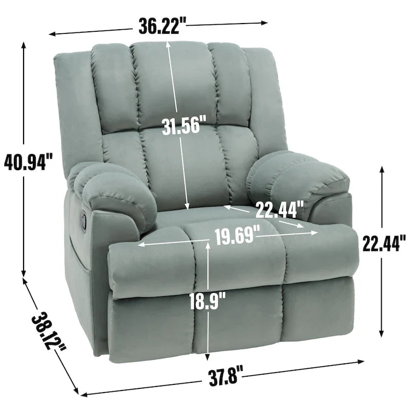 Poltrona reclinabile manuale oversize verde con girevole, oscillazione e rivestimento in tessuto