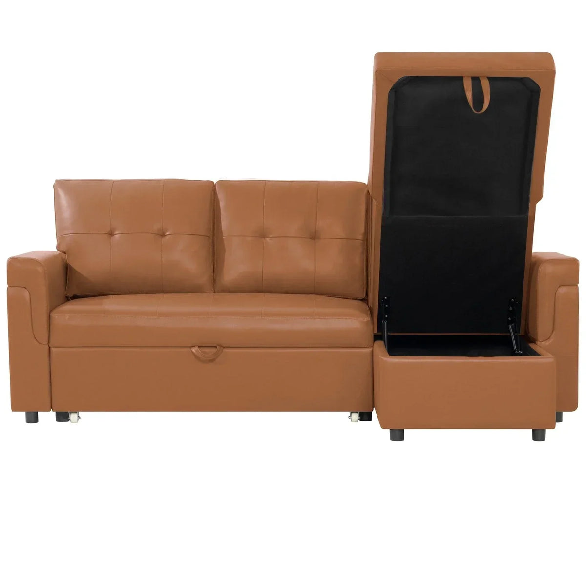 Divano componibile reversibile trasformabile con letto estraibile, chaise longue con contenitore nascosto e gambe resistenti