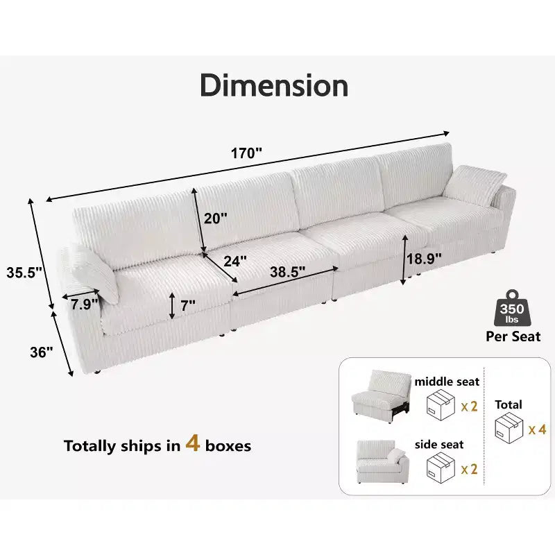 Canapé sectionnel modulaire en velours côtelé Dyonery avec housses lavables