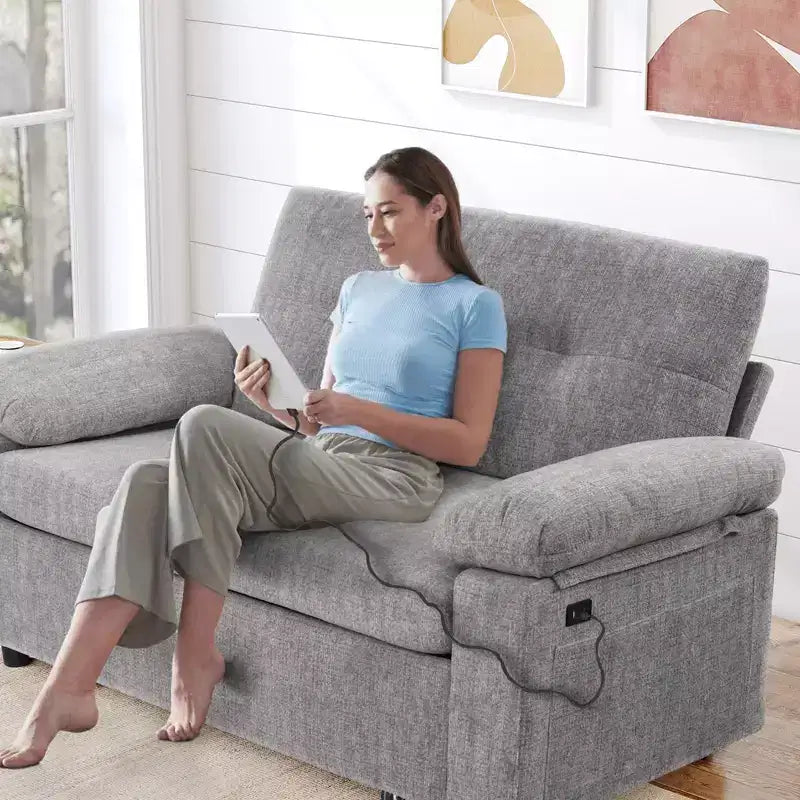 Dyonery 3-in-1 Convertible Sofa Bed, Pull Out Sleeper Sofa with Adjustable Backrest