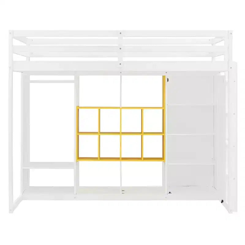 Letto a soppalco per bambini con armadio e mensole, struttura letto a soppalco in legno con mobile contenitore per bambini e ragazzi