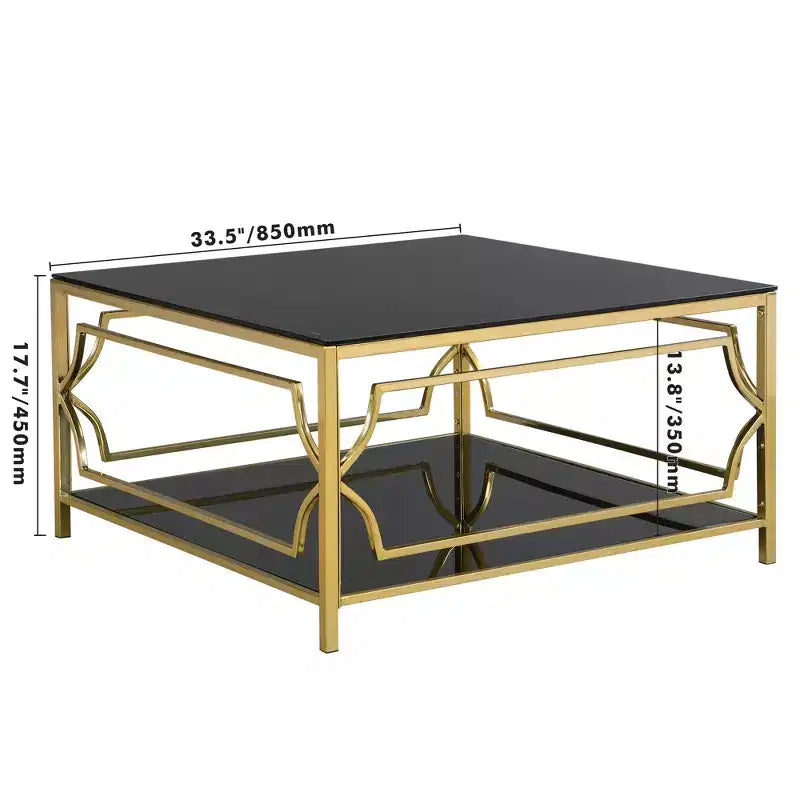 Merax Square Coffee Table with Black or Clear Glass Top and Two-Tier Display Shelf