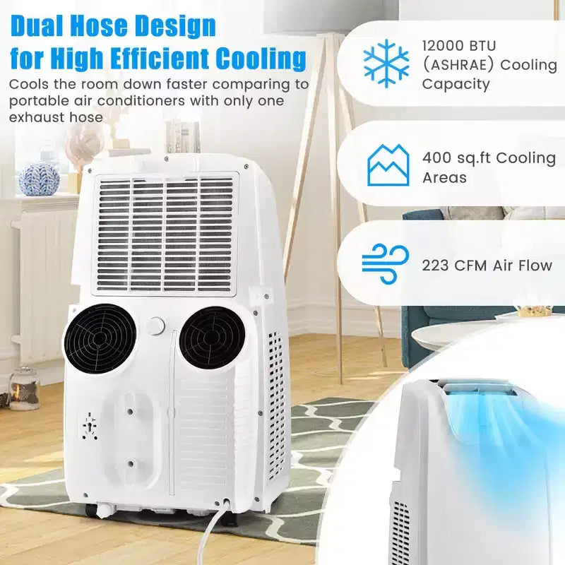 Climatiseur portable Costway 8000 BTU (11 500 BTU ASHRAE) à double tuyau, unité de climatisation 3-en-1 avec télécommande