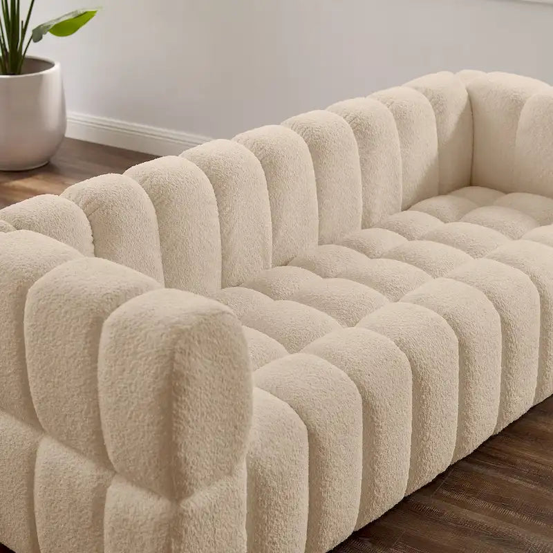 85 Modern Waffle Fabric Couch, Leisure Comfortable Sofa