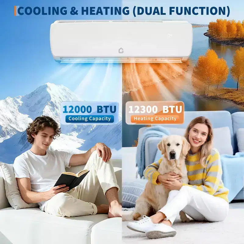 Ultra-leise 42 dB|12000 BTU 19 SEER kanallose Mini-Split-Klimaanlage mit Wärmepumpe|3-in-1-Kühlung, Heizung und Entfeuchtung|230-V-Wechselrichter-Klimaanlagensystem, weiß