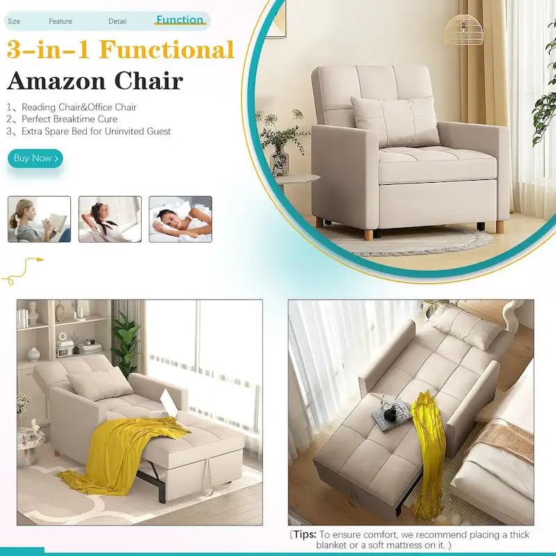 Sillón sofá cama 3 en 1 AECOJOY con almohada y respaldo convertible