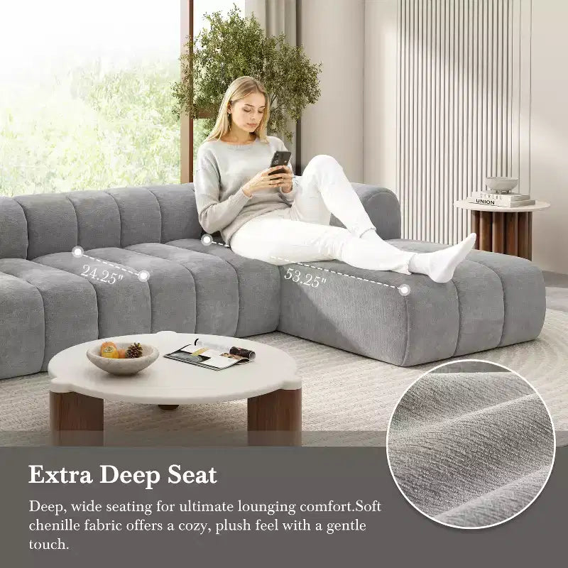 Christopher Knight Home Keri 122 Modern L-Shaped High-Density Foam Sectional Sofa with Low Backrest