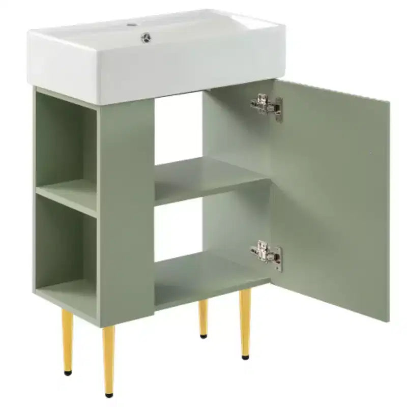 Meuble-lavabo de salle de bains blanc de 21,6, ensemble meuble, meuble de rangement de salle de bains, lavabo simple en céramique, rangement à gauche