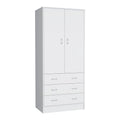19 Modern Double-door Armoire with 3 Drawers and 1 Hanging Rod for Bedroom