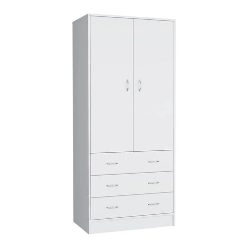 Armario moderno de dos puertas 19 con 3 cajones y 1 barra para colgar, para dormitorio