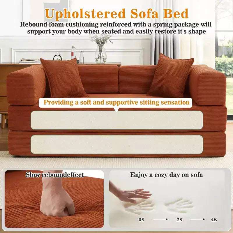 Dyonery 78 klappbares Schlafsofa, Cordbezug, Schlafcouch in King-Size-Größe für den Boden, 4-in-1-DIY-Kombination, modulares Sofa zum Ausklappen, bequem