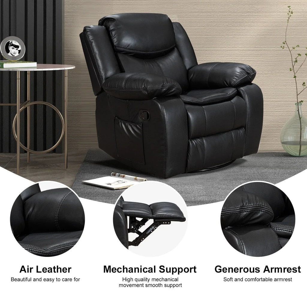 Fauteuil inclinable de massage et chauffant en cuir durable à assise large