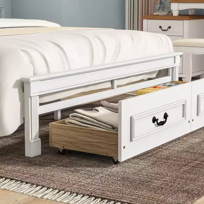 ModernLuxe platformbed voor eenpersoons- of tweepersoonsformaat met hoog hoofdbord, rustiek houten bedframe met 2 laden, ledverlichting en USB-poorten