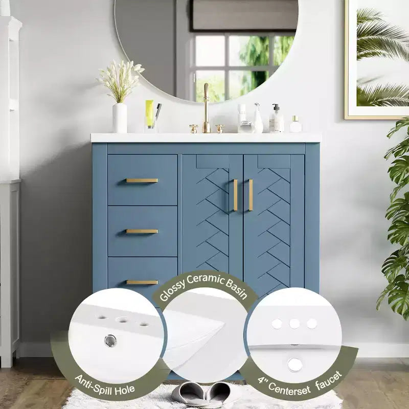 30 Single Sink Bathroom Vanity with Cabinet & 3 Drawers 鈥?Black / Blue / Green / Indigo / White